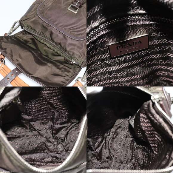 PRADA Shoulder Bag Nylon Khaki Silver - Picture 11 of 13